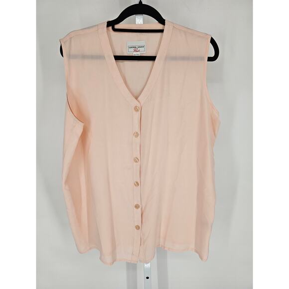 Cotton Ginny Plus Womens Sz 1X Sleeveless 100% Silk Blouse Light Pink Button Up - Picture 1 of 4